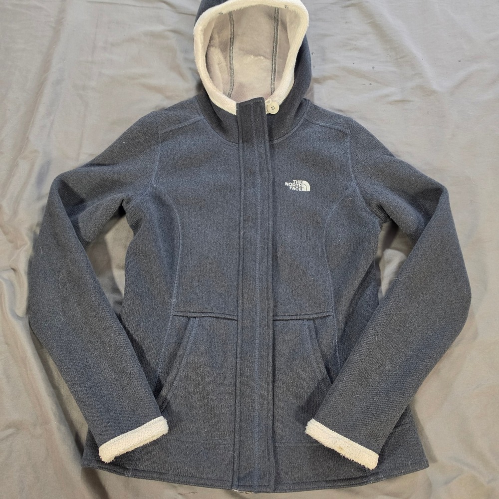 The North Face Crescent Sweater Fleece Hooded Jacket Womens XS Gray Full Zip